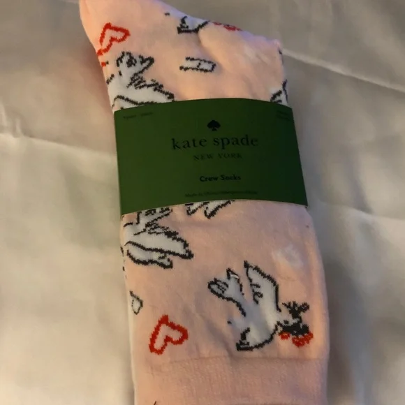 Kate Spade 3 Pair Crew Socks Pink With Doves, Red & White Shoe Size 4-10 NWT - Picture 11 of 11